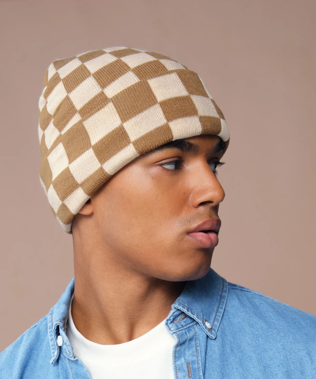 Brown Checkerboard Beanie