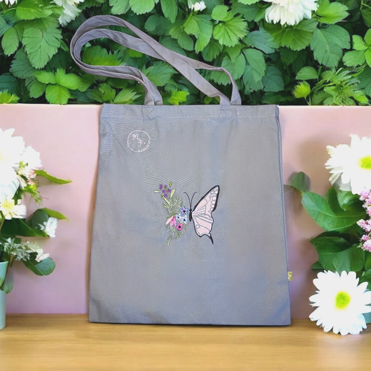 Long Handle Embroidered Butterfly tote bag image 0
